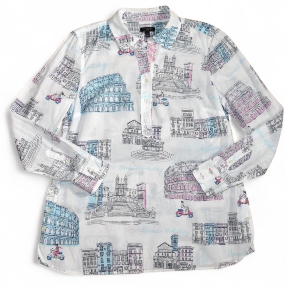 Talbots Roman Holiday White Pullover Shirt Size Small